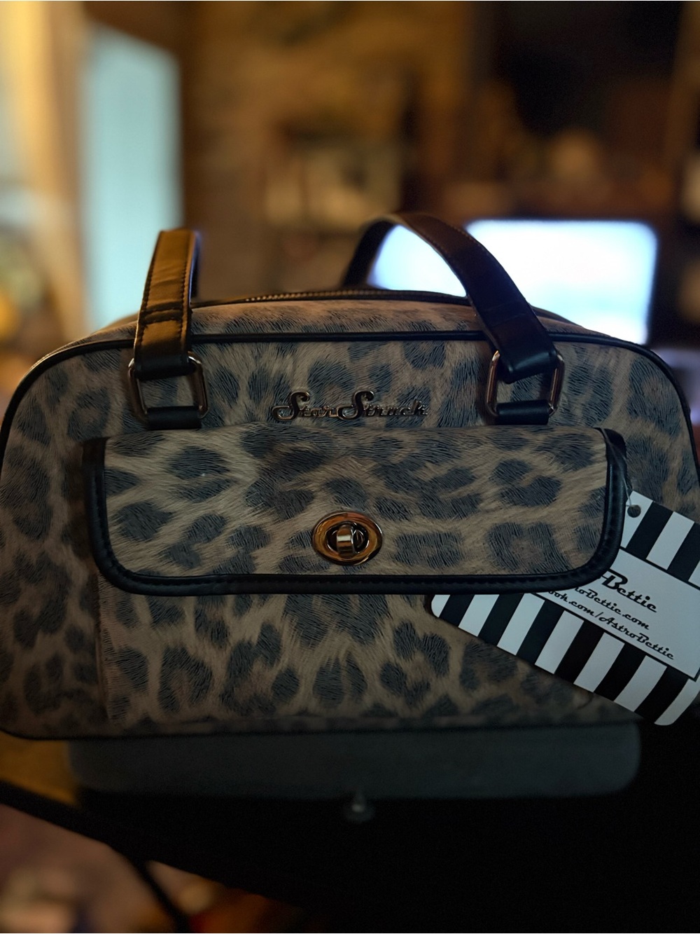 Astro Bettie Start Struck Taupe Leopard-Print Satchel with Black Trim